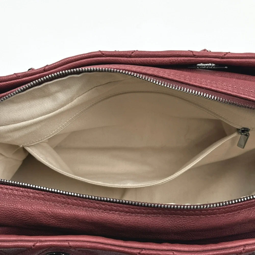 Chanel‎ Bordeaux Red Leather Diamond Stitch CC Logo Chain Bag Silver Hardware